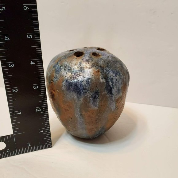 Art Pottery Vase, Flower Frog, Stoneware, Signed Studio Pottery, Blue Beige Pot - Picture 6 of 8